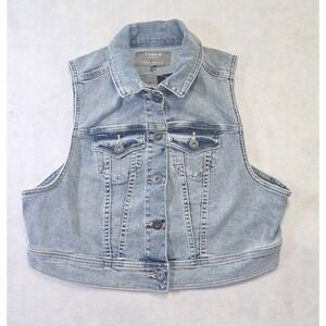 New Womens Torrid Sz 00 / L / M Denim Vest‎ Cropped Boxy Jean Jacket Stretch